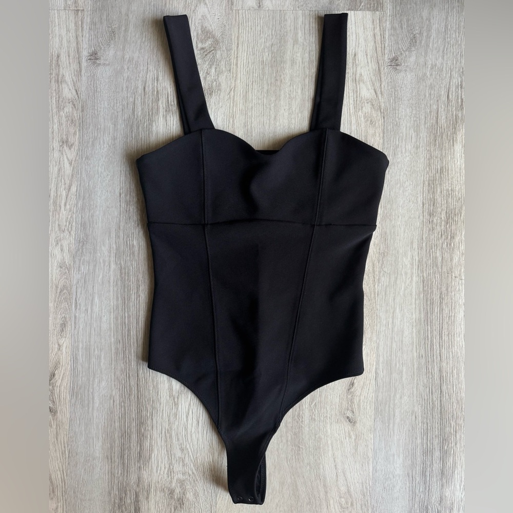 Abercrombie & Fitch Black Crepe Sweetheart Tank Top Bodysuit Stretchy Basic SM - Picture 4 of 11